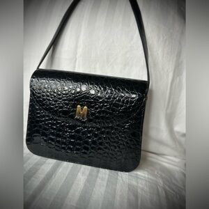 MARZO Black Croc Embossed Shoulder Bag